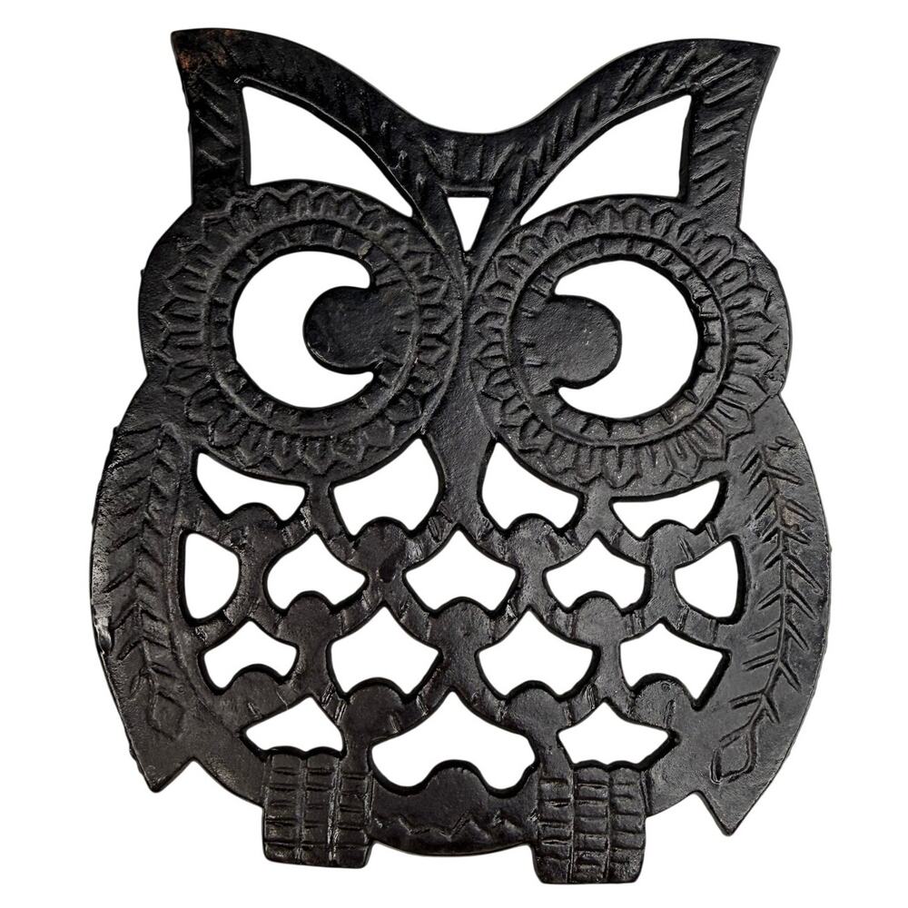 Vintage Cast Iron Owl Trivet Taiwan Retro Kitchen Hot Pot Stand 1970s Decor